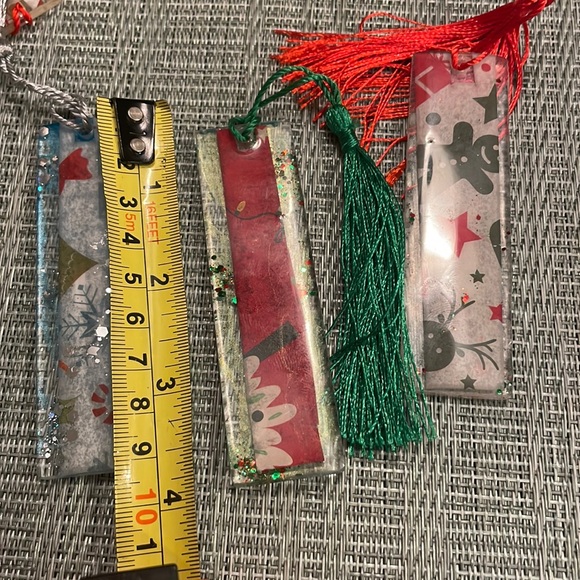 XMAS Handmade Festive Holiday Bookmark small Green with Red Strip - Picture 7 of 9